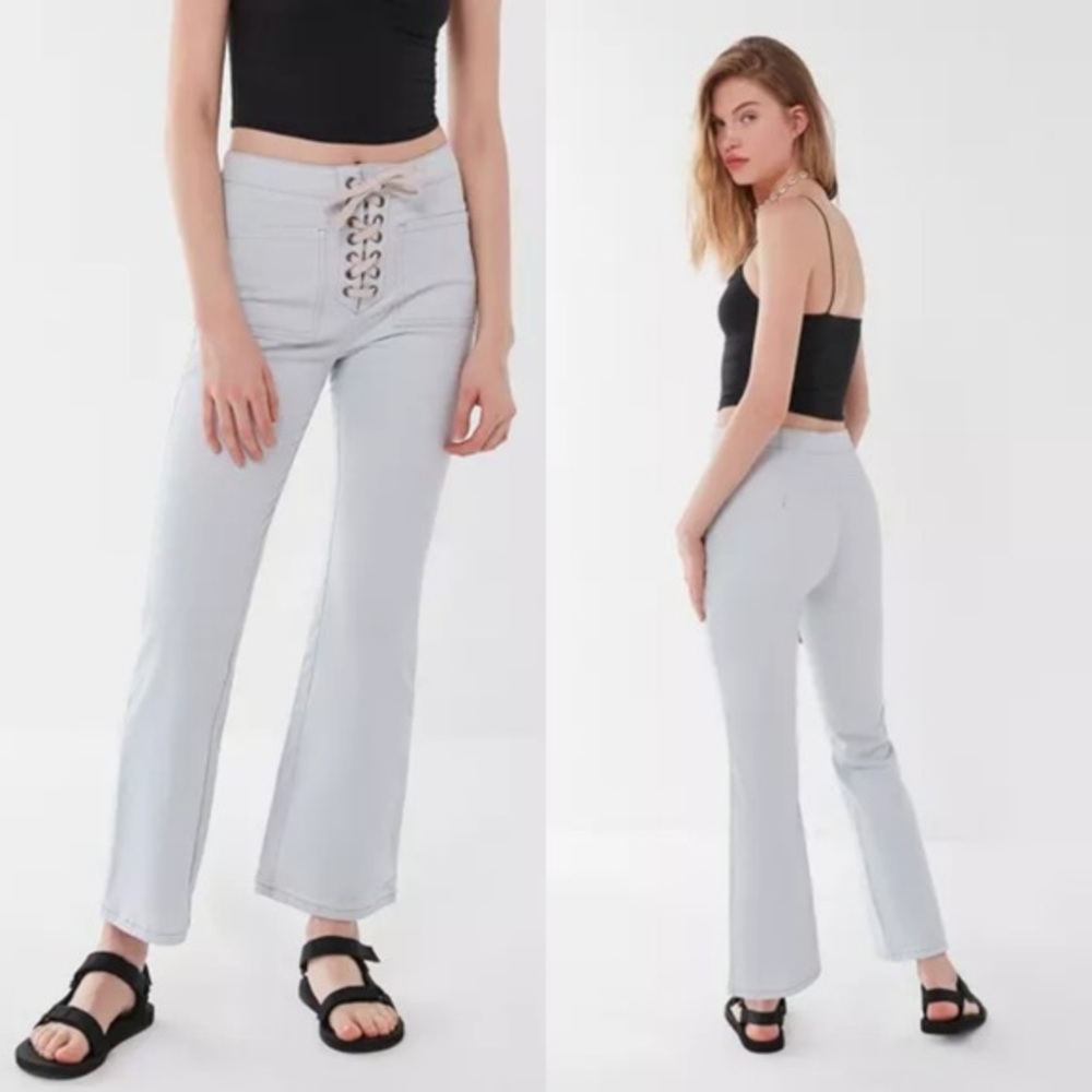 Urban Outfitters UO Lillie High-Waisted Lace-up Crop Flare Pants